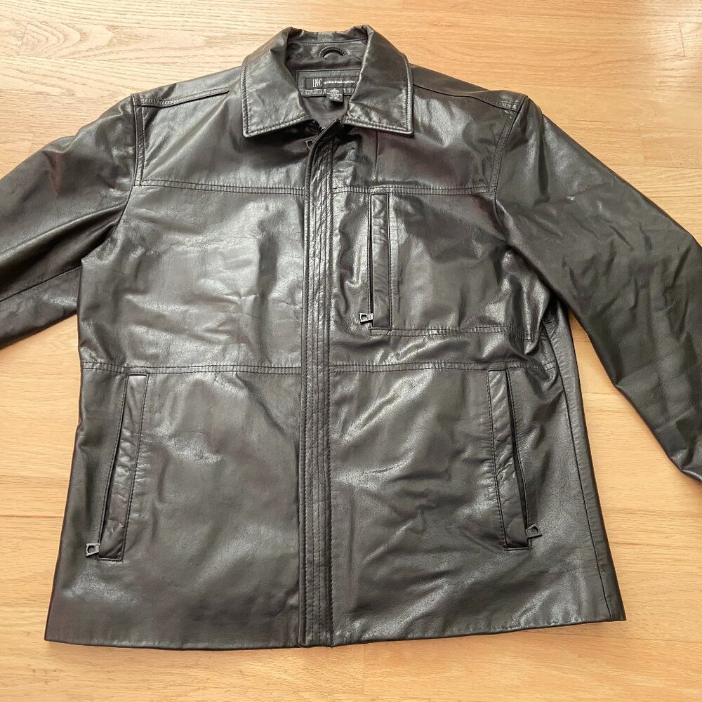 INC International Concepts Men's Genuine Leather Jacket, Medium, Black